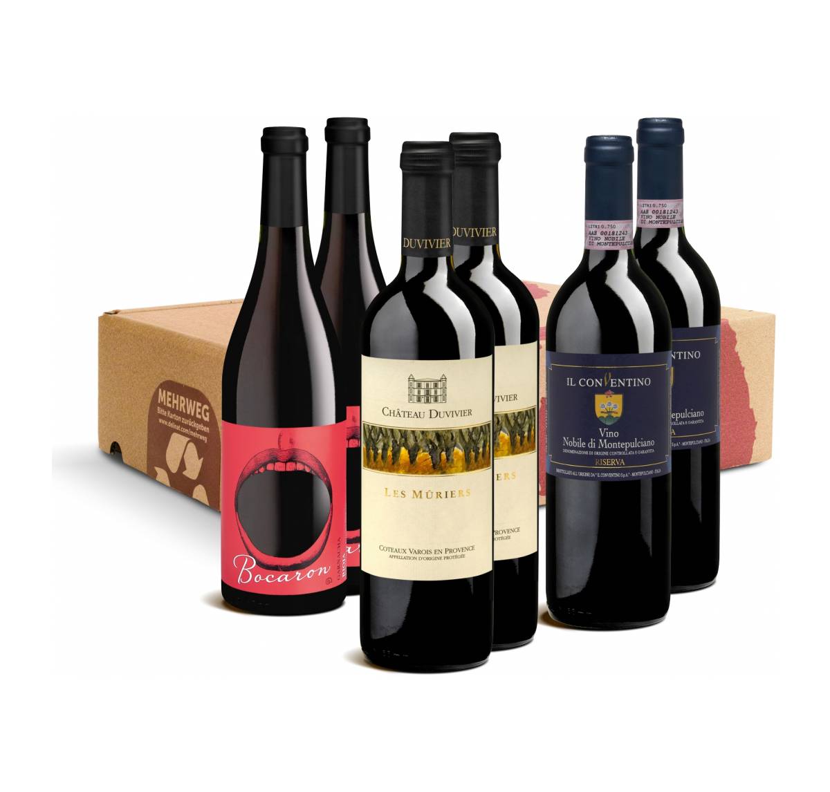 Geschenk-DegustierService exklusiver Rotwein (je 6 Fl.) Total 4 Pakete mit 24 Weinen, Dauer 1 Jahr, Bio