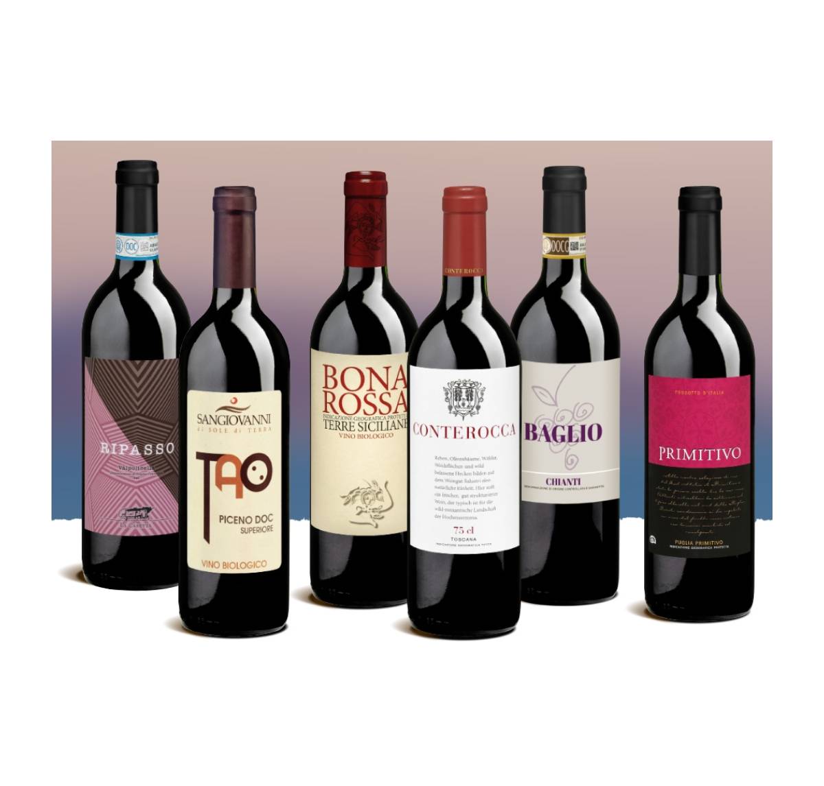 Probierpaket «Rotwein aus Italien» Bella Italia: 6 Rotweine aus den schönsten Weinregionen, Bio Probierpakete